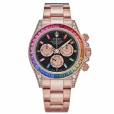 Rolex Daytona 'Rainbow' Super Clone Rose Gold Black Dial Sapphire Bezel Watch | Swiss 4130 | Ref. 116595RBOW